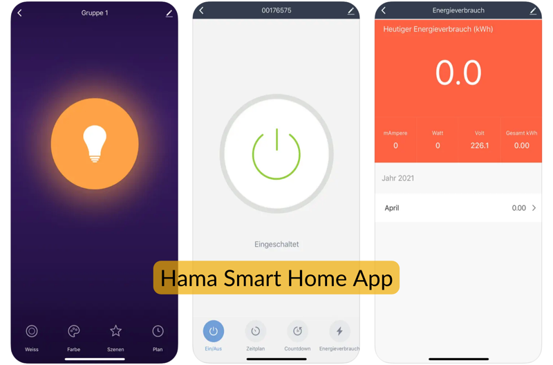 Screenshots der Hama Smart Home App